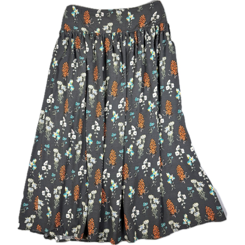 Natural Life Maxi Skirt Womens M Gray Floral Smocked Waist Slit Boho